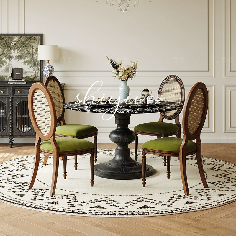 欧若拉餐桌实木美式中古风新款餐桌椅组合家用小户型复古法式
