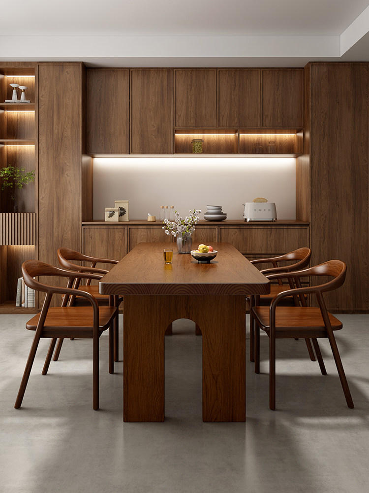 侘寂风实木餐桌椅组合现代简约客厅家用餐厅饭桌小户型长方形桌子